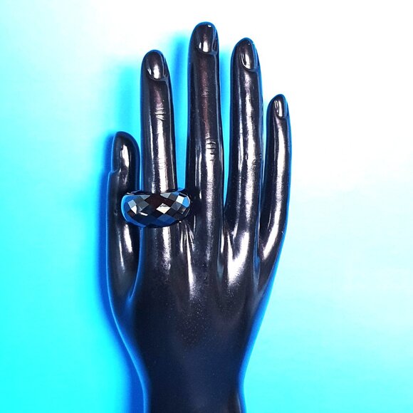 Chunky Faceted Black Obsidian Ring – Size 9 – Bold Statement Piece - Picture 9 of 15